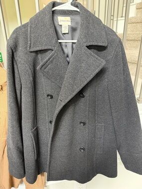 St. John's Bay Men's Double-Breasted Wool Blend Peacoat - Charcoal Gray - XL